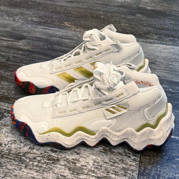 Adidas Exhibit B WMNS Mid Shoes Womens Size 8.5 White Gold HQ1121 Basketball NEW - Picture 10 of 11